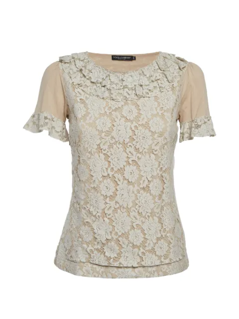 Dolce & Gabbana Pre-Owned lace-panel ruffled top Neutrals 1316013