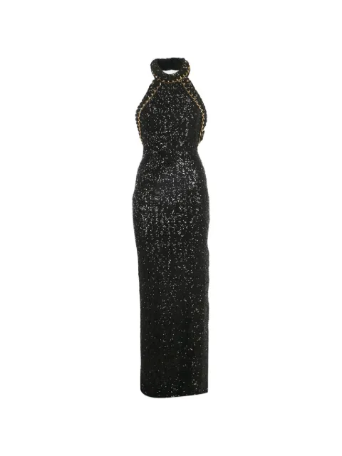 Balmain Pre-Owned sequin chain-detail maxi dress Black 1265603