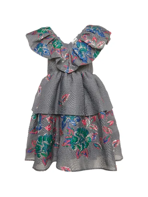 GANNI tiered-jacquard mini dress Grey 1258066