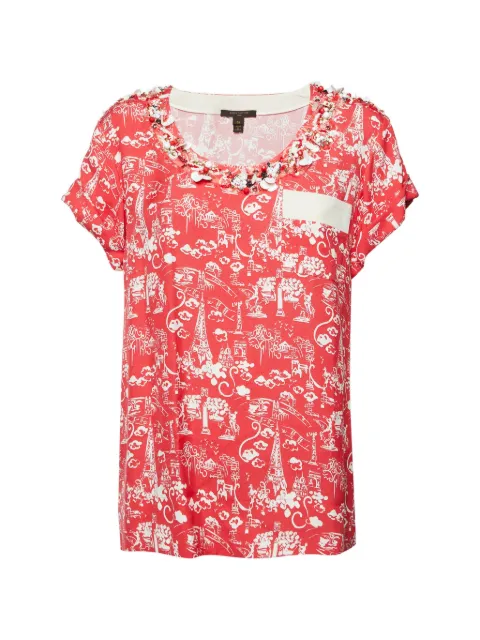 Louis Vuitton Pre-Owned Paris art-print bead-embellished blouse Red 1353169