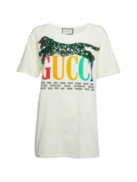 Gucci Pre-Owned sequin-tiger logo-print T-shirt Neutrals 1356014
