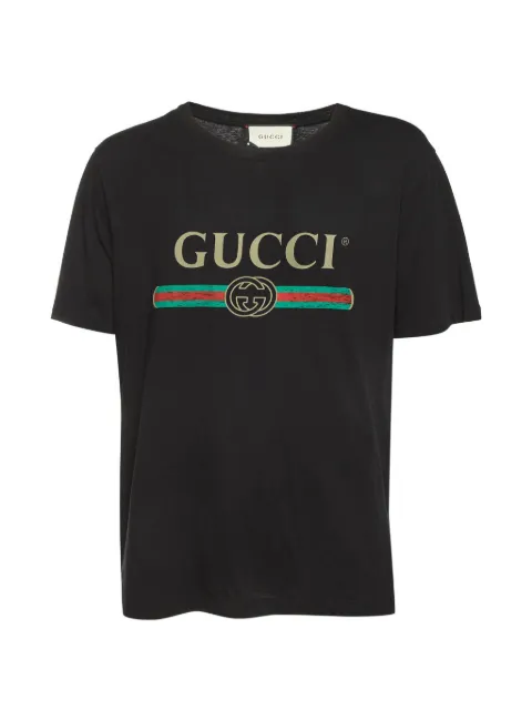 Gucci Pre-Owned logo-print distressed T-shirt Black 1352759
