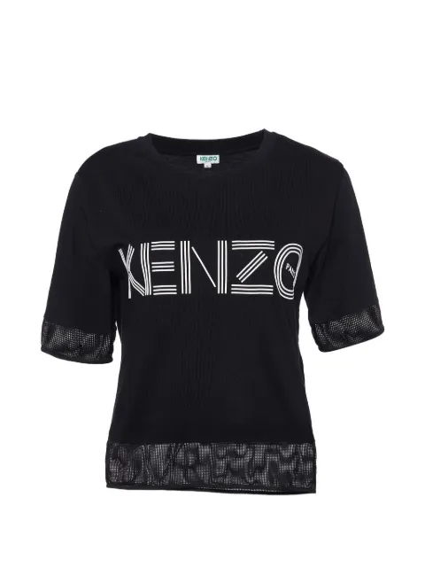 Kenzo Pre-Owned logo-print mesh-trim T-shirt Black 977224