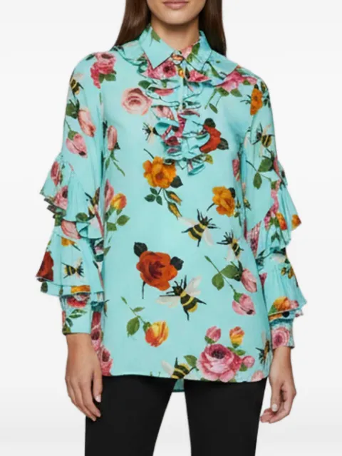 Gucci Pre-Owned floral-print ruffled blouse Green 1347178