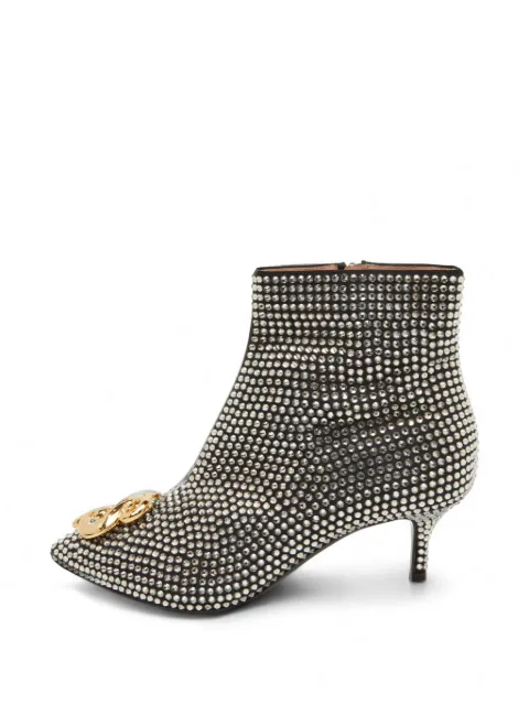 Moschino Pre-Owned crystal-embellished dollar-sign ankle boots Silver 1350728