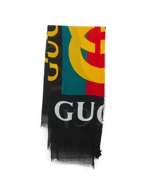 Gucci Pre-Owned logo-print frayed scarf Black 1354343