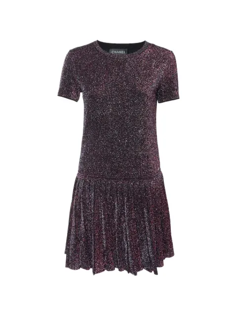 CHANEL Pre-Owned pleated lurex-knit mini dress Purple 1358891