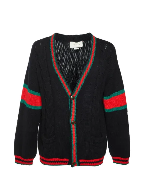 Gucci Pre-Owned Web-stripe cable knit cardigan Black 1358393