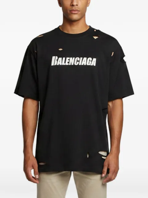 Balenciaga Pre-Owned distressed logo-print T-shirt Black 1353363