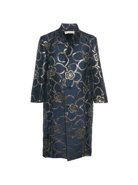 Marni Pre-Owned floral jacquard overcoat Blue 1324276