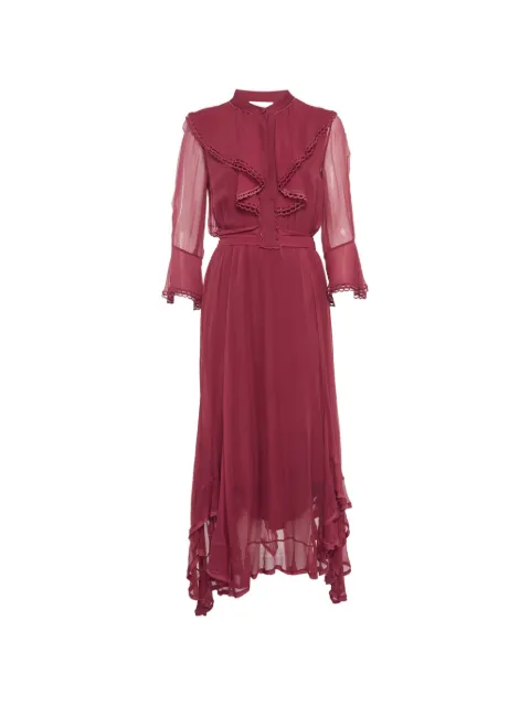 Chloé Pre-Owned long-sleeve ruffled silk asymmetrical dress Red 1312028