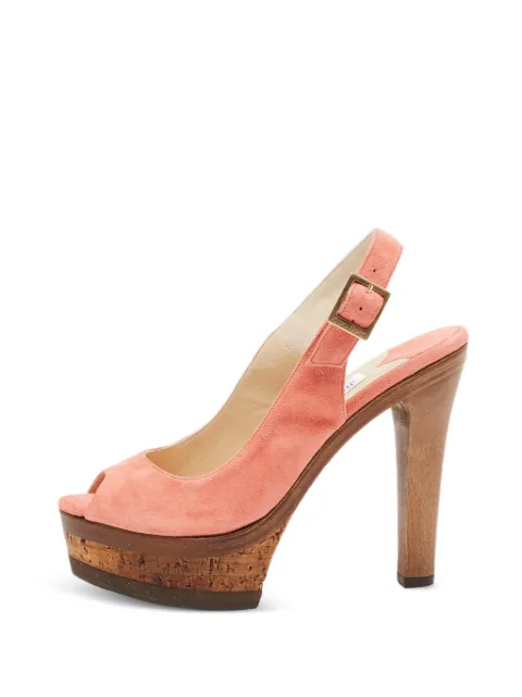 Jimmy Choo Pre-Owned cork-platform slingback suede heeled sandals Pink 1347537
