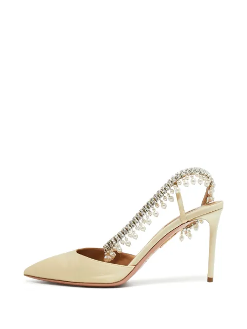 Aquazzura crystal-embellished pearl-accented pumps Neutrals 1322757