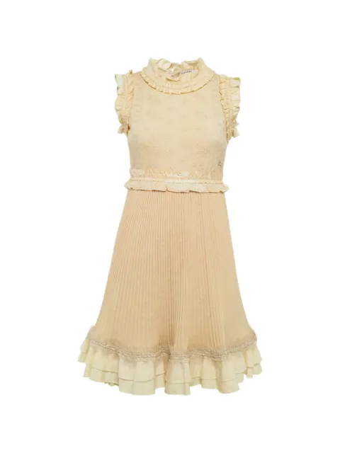 CHANEL Pre-Owned rib-knitted fringed-trim mini dress Neutrals 1291621