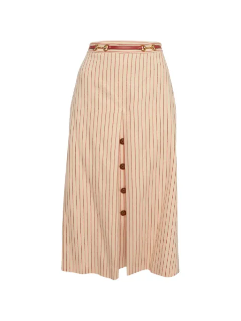 Gucci Pre-Owned Horsebit-detail striped midi skirt Neutrals 1304358