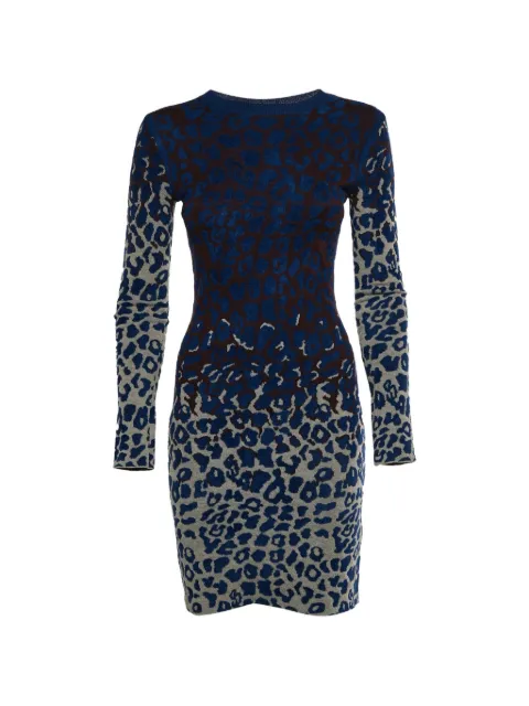 Lanvin Pre-Owned 2015 leopard-print jacquard-knit mini dress Blue 1323494