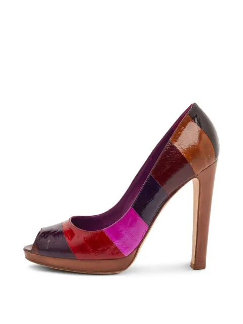 Sergio Rossi striped leather peep-toe pumps Brown 1350130