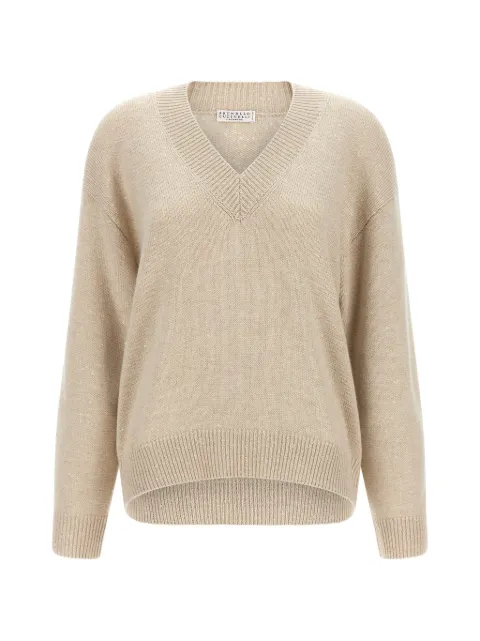 Brunello Cucinelli sequin-appliqué V-neck sweater Neutrals M73540802C9731