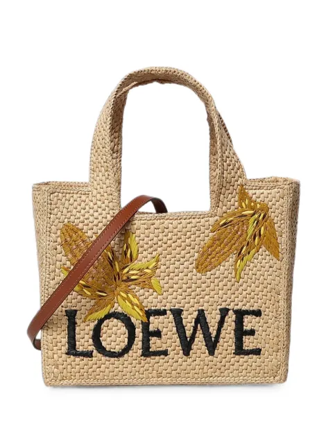 LOEWE small Font logo-embroidered woven tote bag Neutrals ALF1B59X28