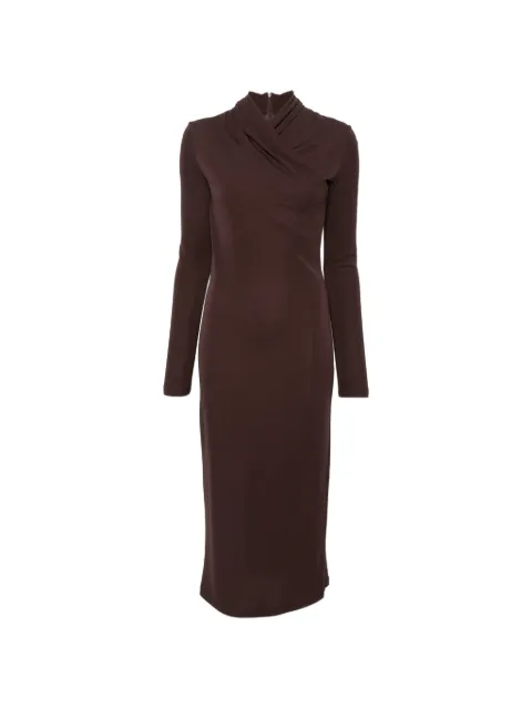 Max Mara Estremo crossover-neck long-sleeve midi dress Brown 2621626022600