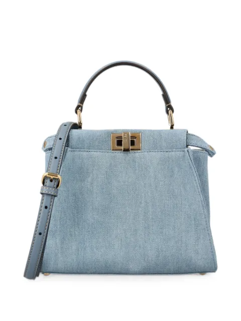 FENDI mini Peekaboo embroidered denim tote bag Blue 8BN244AY6V
