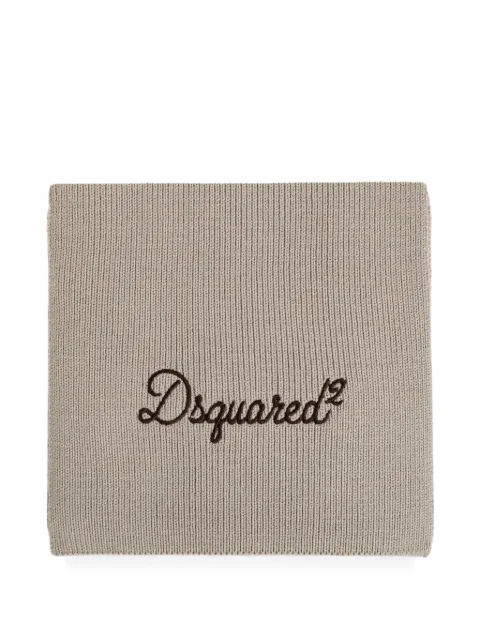 DSQUARED2 logo-embroidered ribbed scarf Neutrals KNM021701W00001