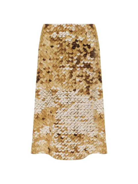Moschino printed-sequin silk midi skirt Gold V01195556
