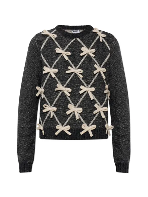 Moschino bow-embellished diamond-knit sweater Grey A09085503