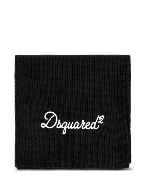 DSQUARED2 logo-embroidered ribbed-knit scarf Black KNM021701W00001