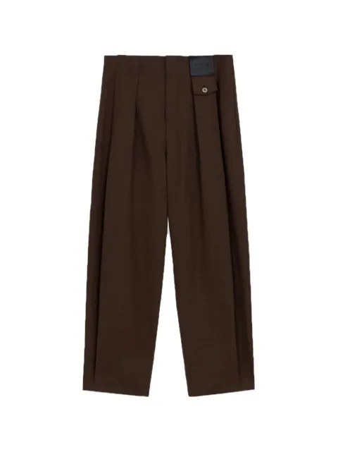 LOEWE logo-patch pleated trousers Brown H616Y04XAJ