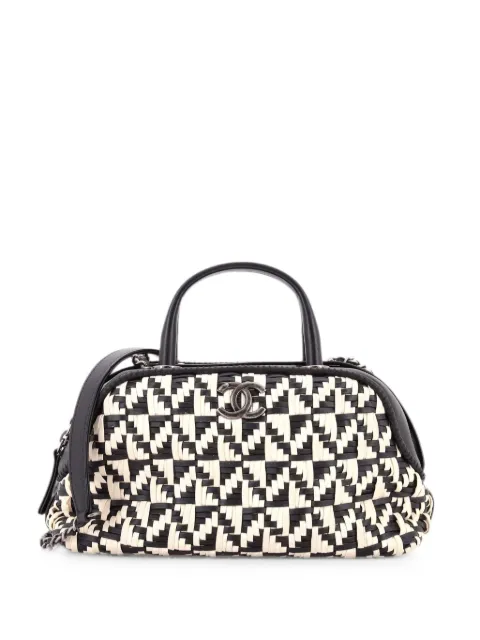 CHANEL Pre-Owned Convertible Chain Bowler Bag Woven Calfskin Small handbag Black QYS5NO72ZH4RNEBB