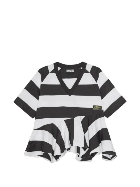 GANNI T-shirt in heavy cotton with stripes Black T4257