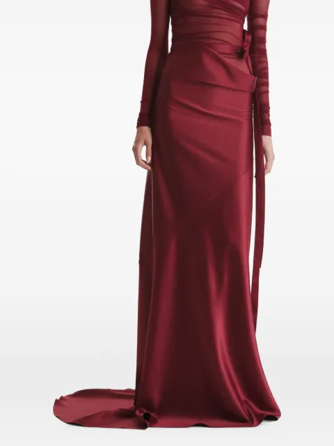 2310 STUDIO satin bow-detail maxi skirt Red FF74