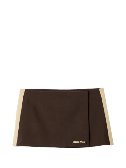 Miu Miu logo-patch wrap skirt Brown MG2724SOOO12I1