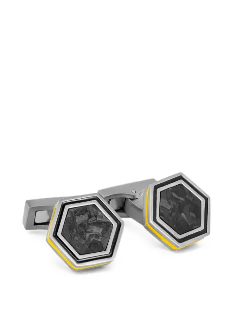 Tateossian hexagon-frame carbon-fibre cufflinks Silver TACFTITLAM0002