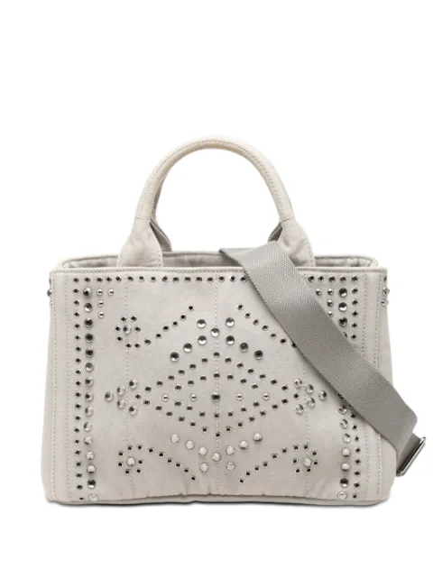 Prada Pre-Owned 2010-2026 Small Denim Canapa Bijoux and Grommet satchel Grey HNMX9B25QM0DKUUG