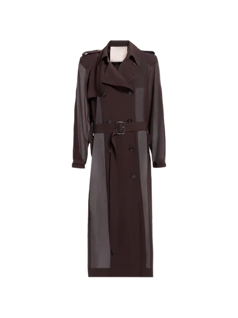 Elie Saab sheer-panelled double-breasted trench coat Brown C0036NS26SI001