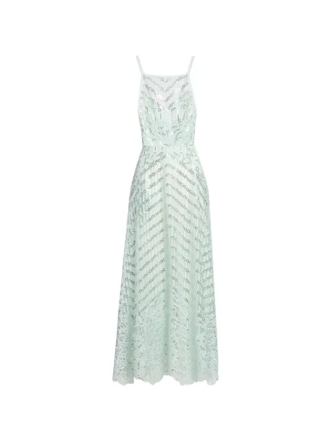 Elie Saab sequin-embroidered lace-trim maxi dress Green D1177NS26YA063