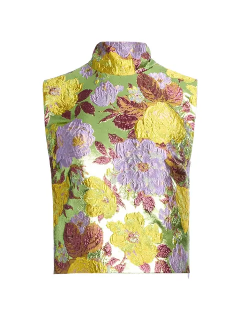 Elie Saab floral-brocade high-neck top Green TO350NS26BR004
