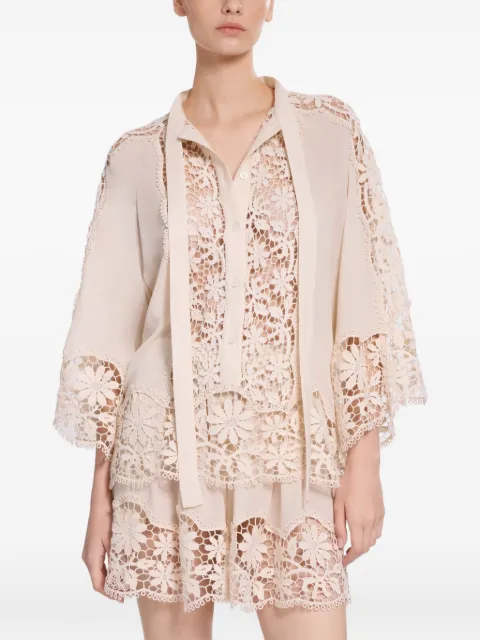 Elie Saab macramé silk blouse Neutrals TO335NS26SIM03