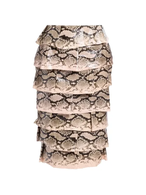Elie Saab python-effect tiered midi skirt Neutrals SK297NS26L0004