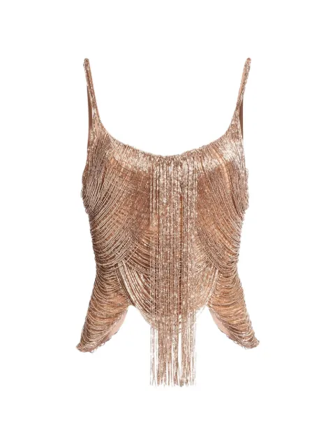Elie Saab bead-embroidered fringed top Gold TO362NS26BE076