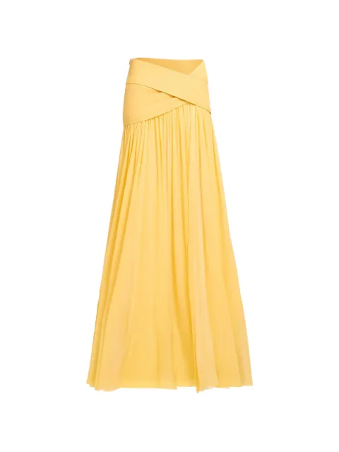 Elie Saab wrap-effect pleated silk maxi skirt Yellow SK307NS26SI001