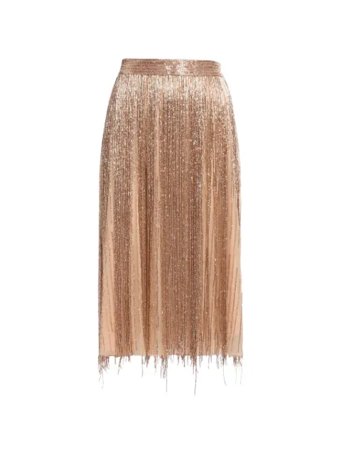 Elie Saab bead-embroidered fringed midi skirt Gold SK325NS26BE076