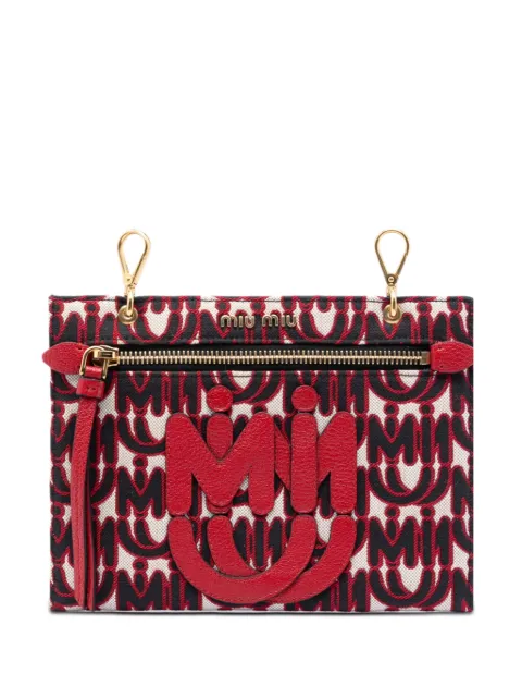 Miu Miu Pre-Owned 2010-2026 M/M Paris Emiuticon Jacquard and Goatskin pouch Red WUJLNCOZ3HSMQZY9