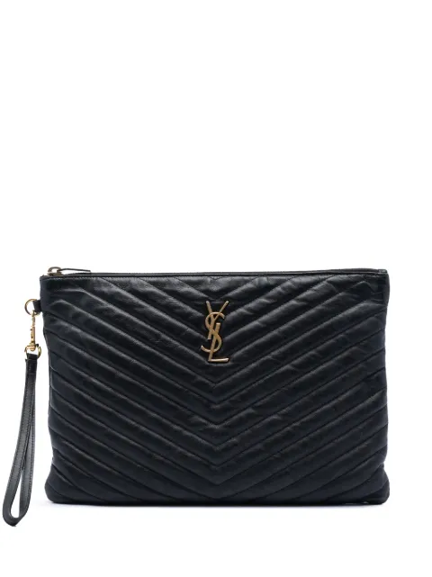 Saint Laurent Pre-Owned 2015 Chevron Calfskin Monogram Zip A4 Pouch clutch bag Black TWK0IWQ2DNY2XZ3Q
