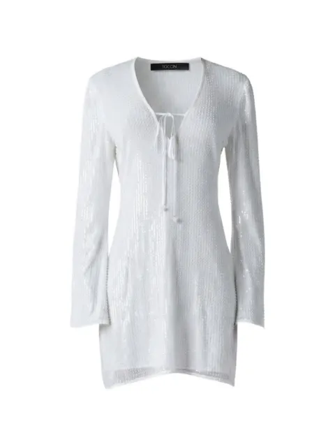 Toccin Raine Flared sequin-embellished flared-sleeve dress White TU6835M113