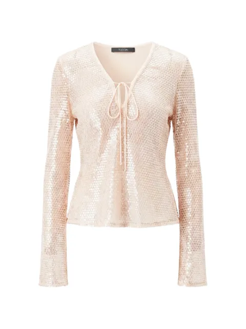 Toccin Zuri sequin-embellished flared-sleeve blouse Neutrals TU6834T120