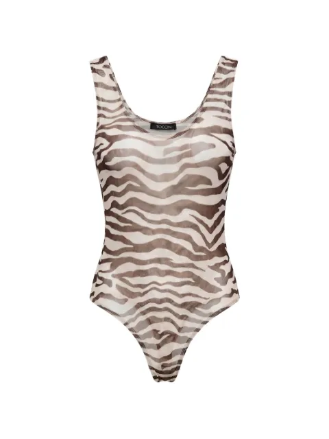 Toccin Wyatt zebra-print scoop-neck bodysuit Neutrals TU6310B005