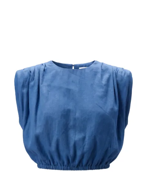 Toccin Sirelle padded-shoulder cropped blouse Blue TU6439T141